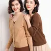 Mulheres de malha cadigãs outono primavera mulher casual manga longa V botão de pescoço crochet fino inverno camisola casaco feminino tops 210507