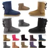 Botas De Designer Austrália Feminina Meninas Tornozelo Inverno Luxo Snow Boot Slip-On Couro Feminino Booties Bailey Bow Chestnut Preto Cinza Tênis Sapatos