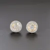 Mode unisexe 18 carats jaune blanc plaqué or complet Bling CZ pierre vis rondes boucles d'oreilles pour hommes femmes beau cadeau