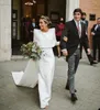 Vestido de casamento de sereia simples de cetim branco com envoltório manga comprida Vestidos de birdal varrer trem zipper volta vestidos vestidos de novia