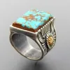 Wedding Rings Vintage Silver Color Metal Bohemia Sunflower Ring Turquoises Blue Stone Flower Finger For Women Anel Party Jewelry Gifts