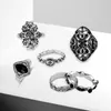Cluster-Ringe NJ 2021 6 teile/satz Frauen Böhmischen Vintage Silber Stapel Über Knuckle Blau Set Luxus