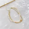 リンク、チェーンエレガントな宝石類天然淡水真珠のブレスレットスタイル2層の黄金の銀色のメッキ