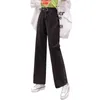 5XL Jeans da donna Autunno Allentato Stile coreano Pantaloni dritti da studente a vita alta Gamba larga 211129