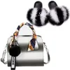 Kvinnors Furry Slides Färgglada Rainbow Shoulder Bag Skor Ladies Fox Fur Tofflor Matchande Purses Plush Sandals Kvinna Handväska X0925