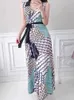 Boho hoge taille bloem gedrukt vrouwen jurk elegante zomer lace-up sundress fashion outfit wrap vestidos 210529
