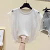 Summer Sleeveless Ice Silk Knitted Women Blouse Cotton Lace Bottoming Shirts Solid Color O Neck Female Clothing 13635 210508