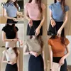 Neploe 2021 Autumn New Half High Neck Short Sleeve Pullover Women's Casual Fashion Knitted Sweater All-match Solid Color T-shirt X0721