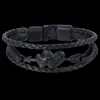 Link Chain Cross / Heart Love Wheel Charm Bracelet Wristband Mens Man-made Leather Braided Rope Black Metal Clasp 21cm DLB719 Trum22