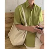 IEFB / Herrenbekleidung Sommer einfarbiges Kurzarmhemd lose koreanische Mode hübsches lässiges Leinenoberteil Streetwear 9Y2236 210524