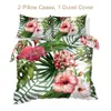 BeddingOutlet Flowers Bedding Set Leaves Duvet Cover Tropical Plants Home Textiles 3-Piece Red Green White Bedclothes 210615