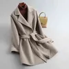 Cashmere Cashmere Cinto Outerwear Casaco Mulheres Natural Wool Revestimento Casaco de Pano Mulheres S3654 211130