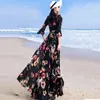 peony flower printed flare Sleeve Spring Fashion Long Dress Beach Bohemian Maxi dress Plus Size 210421