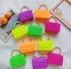 Barn Jelly Handbag Girls Pearl Chain Square Bags Barn Silicone Messenger Princess Bag