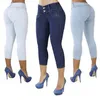 Kadınlar Seksi Casual Kırpılmış Pantolon Katı Renk Düğme Fly Bel Ince Pantolon Nefes Elastik Kalem 210922