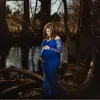 Abito lungo in pizzo Abito premaman per servizio fotografico Donna Manica lunga con spalle scoperte Sirena Abito gravidanza Baby Shower Fotografia Q0713
