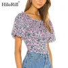 Mulheres Chic Floral Cópia Cropped Blusas Summer Puff de Manga Curta Blusa Camisa Ladies Vintage Ruffles Tops Blusas 210508