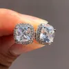 Luxury Female Crystal Zircon Stone Earring Fashion Silver Color Jewelry Vintage Double Stud Earrings For Women