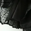 Aachoae Femmes Élégant Dot Broderie En Mousseline De Soie Mini Robe Bouffée À Manches Longues Robe De Soirée Plissée Femme Taille Élastique Chic Robes 210413
