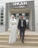 Mütevazı Müslüman Hicap Yüksek Boyun Gelinlikleri Ile Altın Dantel Aplike Uzun Kollu Beyaz Şifon Artı Boyutu Gelin Parti Elbiseler Vestidos de novia