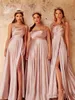 Sexy Blush Pink Green Bridesmaid Dress Spaghetti Straps Backless Satin High Side Split Long Maid Of Honor Wedding Guest Dresses Formal Gowns Custom Made