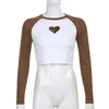 Существующий с длинным рукавом базовый контрастный цвет женской футболки Y2K эстетик леопарда сердца печать женская рубашка осень тощий костюмы y0508