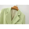 Vintage dames poche vestes automne bouton-volant femmes veste vert à manches longues femme costume col cranté filles costumes 210527