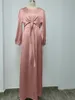 Ethnische Kleidung Eid Satinähnliches Kleid Dubai Abaya für Frauen Wickelfront Elegant Langarm Hijab Kleider Party Robe Muslim Islam Türkei Kleidung