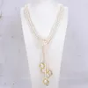 GuaiGuai bijoux 3 brins de culture naturelle perle de riz blanc perle Lariat longue chaîne de pull collier fait à la main pour les femmes vraies pierres précieuses5922549