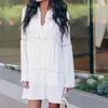 Tunic Cover-ups 2021 White Cotton Beach Mini Dress Summer Women Beachwear Sexy V-Neck Button Front Swimsuit Cover Up Q911 Sarongs