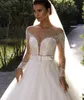 Princess Wedding Dresses Bridal Gowns with Long Sleeves Sheer Neckline Sweep Train Arabic Middle East Church Garden beads Crystals Bling