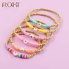 Bracelets porte-bonheur ROXI cuivre polymère argile disques perles chaînes pour femmes filles couleurs mignon coeur fait à la main réglable Bracelet bijoux