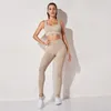 Kvinnors sportkläder hög midja sport bh + legging gym kläder sömlös fitness yoga kostym stretchy träning set vadderad