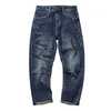 Уличные стиль моды мужские джинсы ретро темно-синий рыхлый подходящий упругий разорванный сращенный дизайнер хип-хоп джинсовые широкие брюки ног