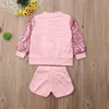 Abbigliamento set da 1 a 6 anni Primavera e Autume Bambini Bambini Set Bling Paillettes Giacca rosa + Abiti corti Bambini