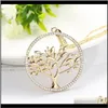 Halsband hängen leverans 2021 Big Crystal of Life Halsband Multilayer Long Chains Round Circle Gold Tree Pendant Collier Drop Women Jewe