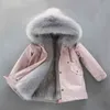 Girl Down Jacket Winter Faux Fur Coat Liner Detachable Long Parka Warm Outer Wear High Quality Baby Clothes 211204