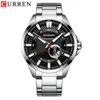 Sier Black Watches Men's Top Brand Curren Fashion Causal Quartz Armbandsur Rostfritt Stål Band Klocka Man Klocka Reloj Hombres Q0524