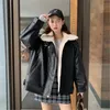 Couro feminino Faux Hstar Design Jackets de inverno Mulheres engrossarem casaco de pele quente preto