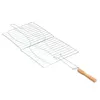 NOUVEAUTÉMaillages antiadhésifs en acier inoxydable Manche en bois Poisson grillé Barbecue Clip Net Burgers extérieurs Outils de barbecue Grill Fish Barbecue Clip EWD7699