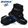 Bona Inverno Estilo Popular Boys Botas de Couro Ankle Durável Outsole Sapatos Crianças Quente Botas de Neve Confortável para Meninos Crianças G1210