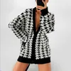 Genayooa Cardigan Women Loose V-neck Houndstooth Long Sleeve Knit Cardigans Jacket Sweater Oversized Korean 211018