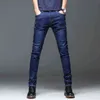 Kolmakov Mens Denim Jeans Straight Full Length Byxor med hög elasticitet Slim för Man Fashion Mid-Waist 211111