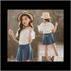 Zestawy Dziecko Dzieci Drop Dostawa 2021 2 sztuk Summer White Shirt Denim Skirtpant Cotihng Wygodne bawełniane Tshirt Baby Girl Clothing Set