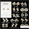 Mode 12 Constellation boucle d'oreille classique argent or signe du zodiaque boucles d'oreilles bijoux avec carte-cadeau Qoh3P 16Aqr