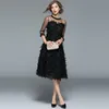 Borisovich Lüks Kadınlar Akşam Parti Elbiseler Yeni Varış Bahar Moda Püskül O-Boyun Zarif Siyah Kadın Elbise M070 210412