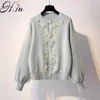 H.SA Dames Gebreide Fashion Cardigan Lente Herfst Lantaarn Mouw Borduurwerk Bloemen Losse Tops Harajuku Vrouwelijke Sweater 210417