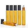 10 ml Cam Taşınabilir Amber Esansiyel Yağ Şişesi Rulo Parfüm Şişeleri Mini Metal Top Rulo Kahverengi Essentials Yağlar Konteyner Destek Logosu Özelleştirilmiş