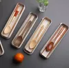 2021 Hälsosam japansk stil Trä eller bambu ätpinnar Sked Trävaror Bestick uppsättning utomhusresor bestick med låda