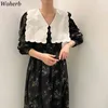 Vinatge Elegant docka Krage Klänning Blommigryck Sommar Koreansk stil Maxi Party Chic Es Vestidos 210519